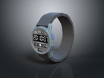 Modern Digital Watch For Everyday Use With Gray Strap And Clear 3d model