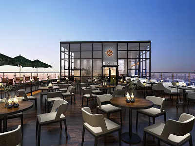 Modern Restaurant Open Kitchen Interior With Stylish Design And Dining Area 3d model