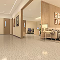 Smart Elderly Care Center Lobby With Reception Desk Staff And Comfortable Sofa Seats