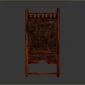 Traditional Single Sofa With Carved Wooden Backrest And Dark Patterned Fabric Cushions