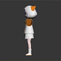 3D Game Film Character With White Hooded Coat Pink Hair Purple Eyes And Outstretched Arms