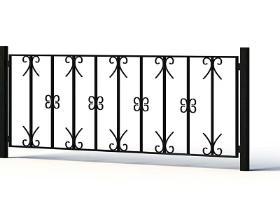 Black Metal Decorative Fence With Ornate Patterns And Curved Designs 3d model