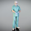 A Man In Green Surgical Scrubs Wearing Surgical Cap Face Mask And White Gloves Standing