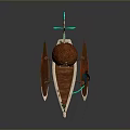 Unique Interstellar Spaceship Concept With Wooden Structure Orange Dome And Blue Propellers