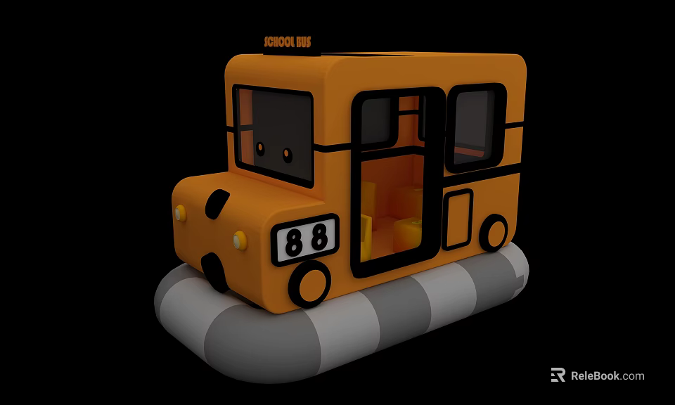 Yellow School Bus Shaped Play Equipment With Gray And White Striped Base 3d model 