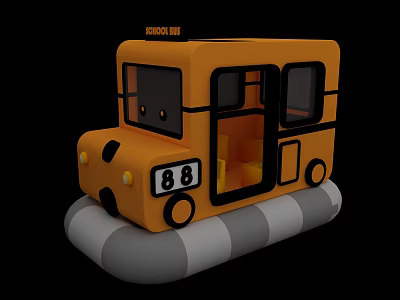 Yellow School Bus Shaped Play Equipment With Gray And White Striped Base 3d model
