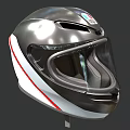 Motorcycle Helmet Featuring Modern Design Silver White Finish and Red Stripe Transparent Visor