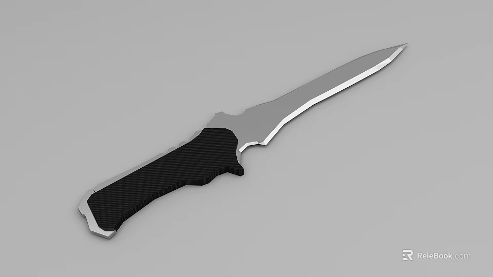 Modern Kitchen Knife With Silver Sharp Blade And Black Textured Handle 3d model 