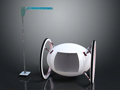Smart Machine With White Spherical Body And Green Extended Mechanical Arm 3d model