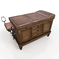 Vintage Medical Examination Table With Wooden Frame Brown Leather Mattress And Metal Footrest