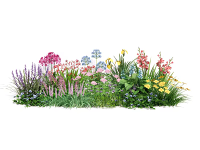 Colorful Mixed Flowers and Green Plants in Vibrant Garden Arrangement 3d model