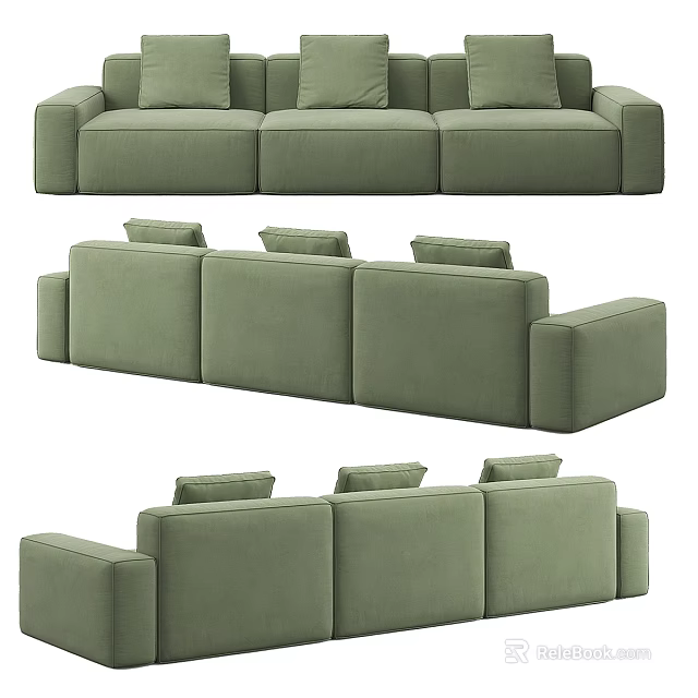 Modern Green Modular Double Sofa With Multiple Cushions And Comfortable Seats 3d model