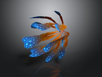 Artistic 3D Rendered Plant With Blue Orange Leaves And Glowing Blue Spots 3d model