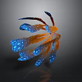Artistic 3D Rendered Plant With Blue Orange Leaves And Glowing Blue Spots