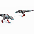 Two Mechanical Dinosaurs With Gray Blue Red Metal Structure And Robotic Design 3d model