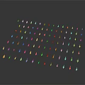 Colorful Small Fireflies Neatly Arranged In Grid Formation On Dark Background