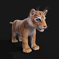 3D Model of Baby Tiger With Brown Black Stripes Blue Eyes on Black Background