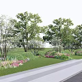 Arbor Centered Landscape Design With Lush Grass Pedestrian Pathway And Colorful Flowers