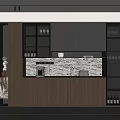 Modern Sideboard Design With Black Wood Glass Doors Marble Countertop And Appliances