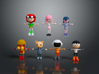 3D Cartoon Game And Animation Characters With Various Outfits And Hairstyles 3d model