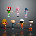 3D Cartoon Game And Animation Characters With Various Outfits And Hairstyles