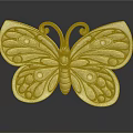 Golden Butterfly Ornament With Intricate Curved Lines And Circular Motifs