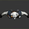 Anthropomorphic White Feline Character With Blue Eyes And Futuristic Armor Shoulder Accents
