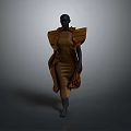 Black Mannequin Wearing Brown Pleated Dress With Exaggerated Shoulder Decorations And Fashionable Style