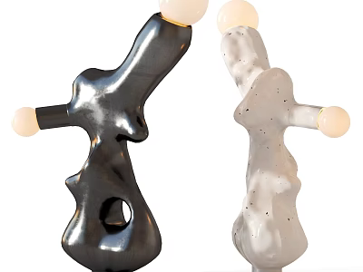 Unique Abstract Table Lamps With Black And Gray Speckled Smooth Bodies And Round Light Heads 3d model