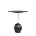 Elegant Modern Side Table with Round Black Top and Marble Patterned Base 3d model