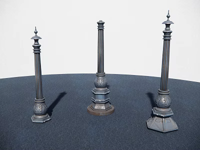 Outdoor Lights Decorative Metal Pillar with Vintage Ornamental Carvings Three Different Bases and Spire Tops 3d model