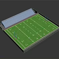 American Football Stadium Structure With Green Grass Field White Lines And Goalposts