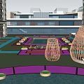 Modern High Rise Residential And Commercial Complex With Glass Facades And Retail Storefronts