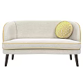 Light Gray Two Seater Sofa with Yellow Trim and Geometric Pattern Cushion 3d model