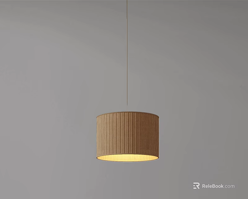 Cylindrical Wooden Pendant Light With Ribbed Design And Warm Glow On Gray Background 3d model 