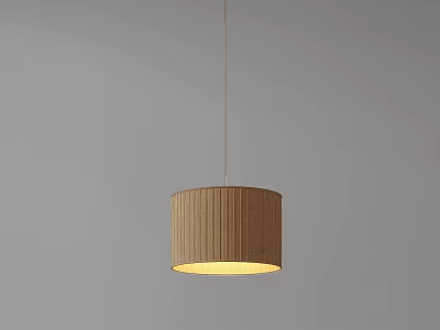 Cylindrical Wooden Pendant Light With Ribbed Design And Warm Glow On Gray Background 3d model