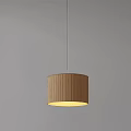 Cylindrical Wooden Pendant Light With Ribbed Design And Warm Glow On Gray Background