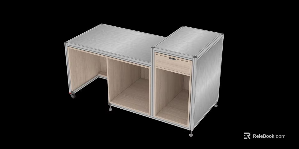 Mall Store Display Counter With Metal Top Wooden Drawer And Rolling Wheels 3d model 