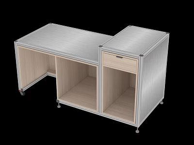 Mall Store Display Counter With Metal Top Wooden Drawer And Rolling Wheels 3d model