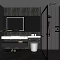 Modern Luxury Bathroom with Dark Marble Walls Large LED Mirror White Vanity and Freestanding Shower