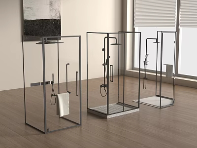 Modern Shower Sauna Glass Enclosures with Various Designs and Black Frames 3d model