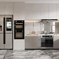 Modern Kitchen Interior With Marble Island Cabinets And Stainless Steel Appliances