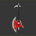 Red And Silver Guitar Axe With Sharp Blades And Decorative Design