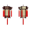 Two Traditional Chinese Lanterns With Wooden Frame And Red Decorative Tassels