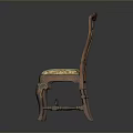 Classical Wooden Single Chair With Carved Details Curved Legs And Patterned Upholstery