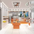 Modern Dessert Shop Interior With Glass Display Cases Orange Counter And Bright Lighting