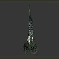 Green Dinosaur Model with Long Tail White Spiky Back Protrusions and Shiny Texture