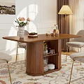 Wooden Dining Table Set With Light Gray Chairs Gold Legs Flower Vase And Fruit Bowl