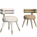 Modern White And Beige Dining Chairs With Round Padded Backrests And Golden Metal Legs