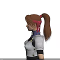 Game Movie Character with Brown Hair Red Headband Blue Turtleneck and White Shoulder Armor